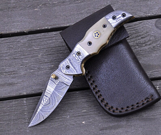 Handmade Damascus Pocket Knife Birthday Gift for him Folding Knife