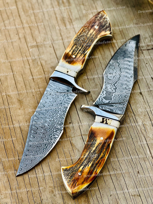 Custom handmade Damascus steel hunting knife