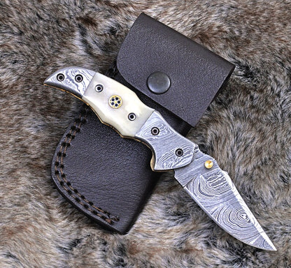 Handmade Damascus Pocket Knife Birthday Gift for him Folding Knife