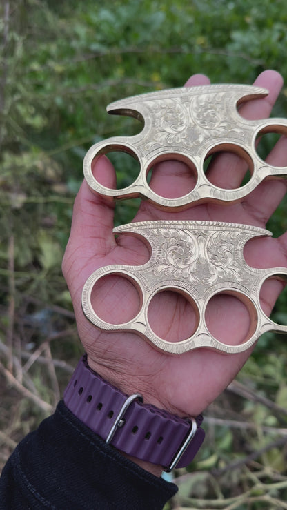 Handmade engraved brass knuckles set