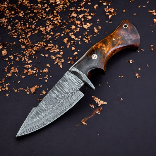 Custom Handmade Damascus Steel Bobcat Knife – 9-Inch Blade with Damascus Steel Guard & Rosewood Handle, Includes Leather Sheath