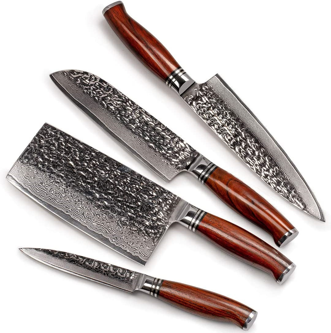 HAMMER FORGED DAMASCUS KITCHEN KNIVES SET