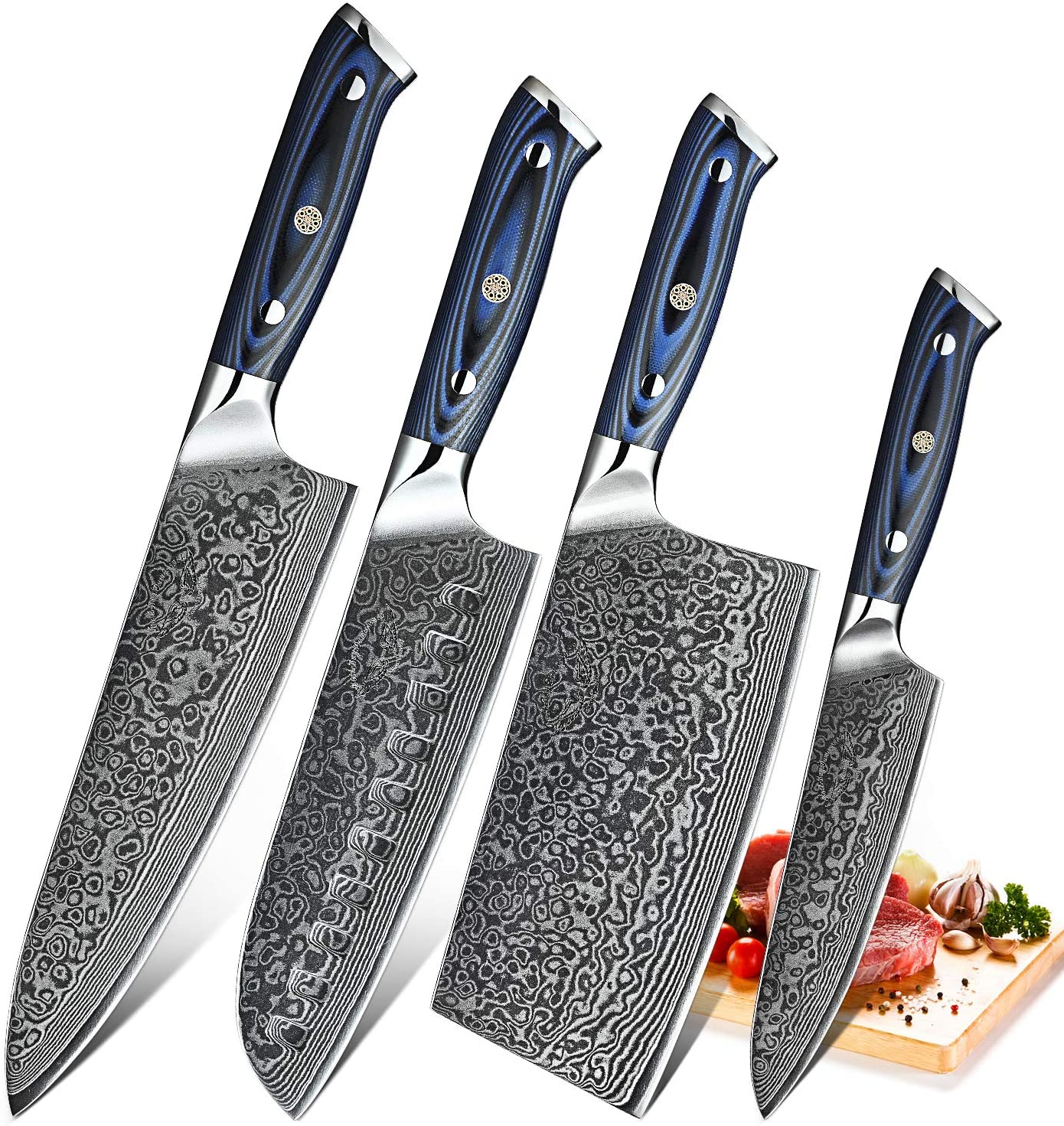 DAMASCUS KITCHEN KNIVES SET