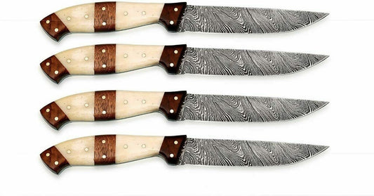 Custom Handmade Damascus Steel Knife Set – Bone & Rosewood | Holiday Chef Collection


