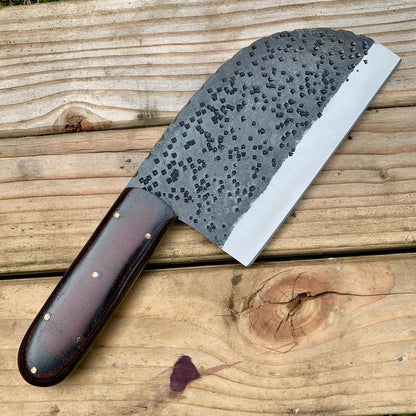 Heavy Duty Cleaver Knife with Leather Sheath - Ideal for meat cutting, featuring a robust 1095 steel blade