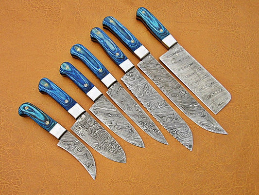 Custom Handmade Kitchen Knife Damascus – 13” with Pakka Wood Handle, Steel Bolster & Leather Roll